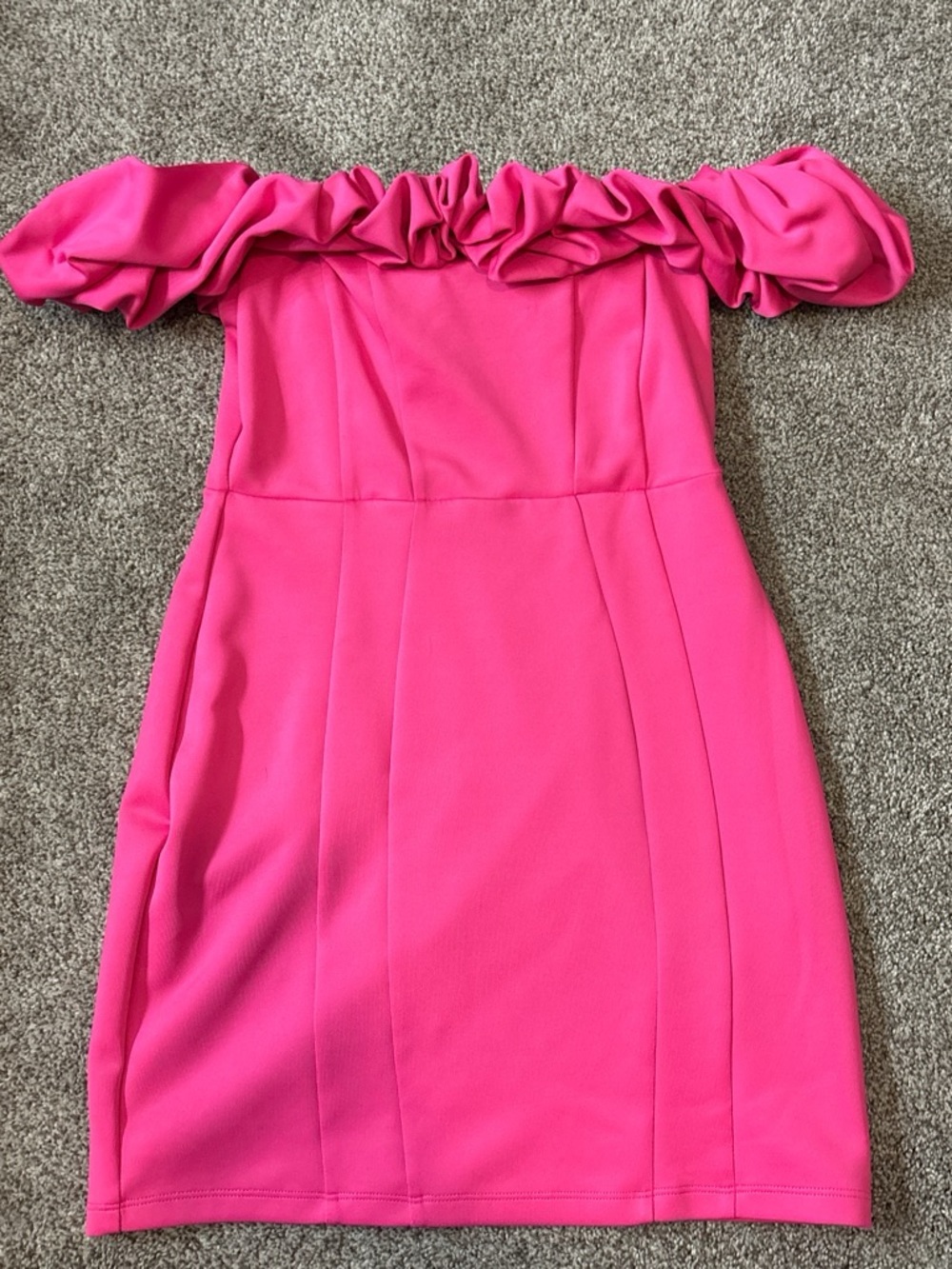 Windsor Hot Pink Off-Shoulder Ruffle Midi Dress
